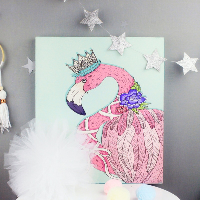 ins火烈鸟墙壁挂饰木版画少女心儿童房奶茶店LED挂件产品图