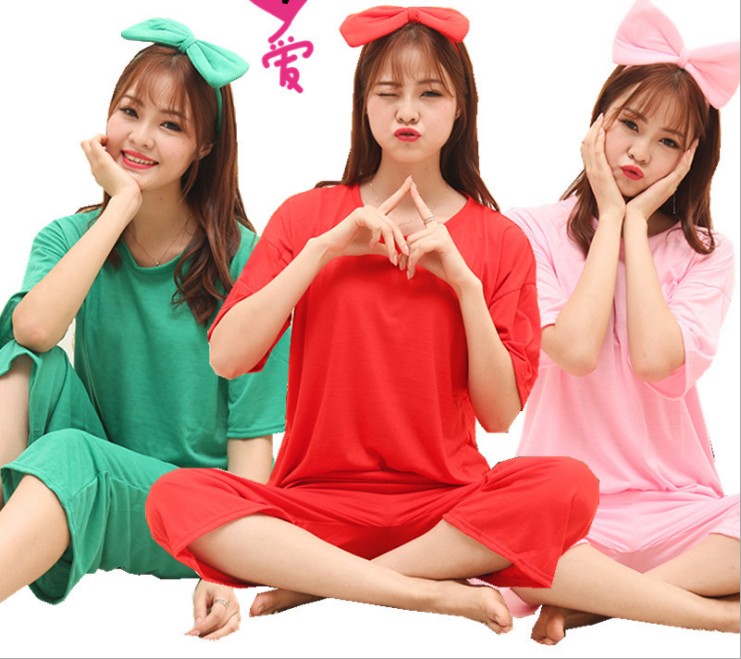 Fashionable spring home wear, bow headband pajamas 3-piece set, cute cotton pajamas