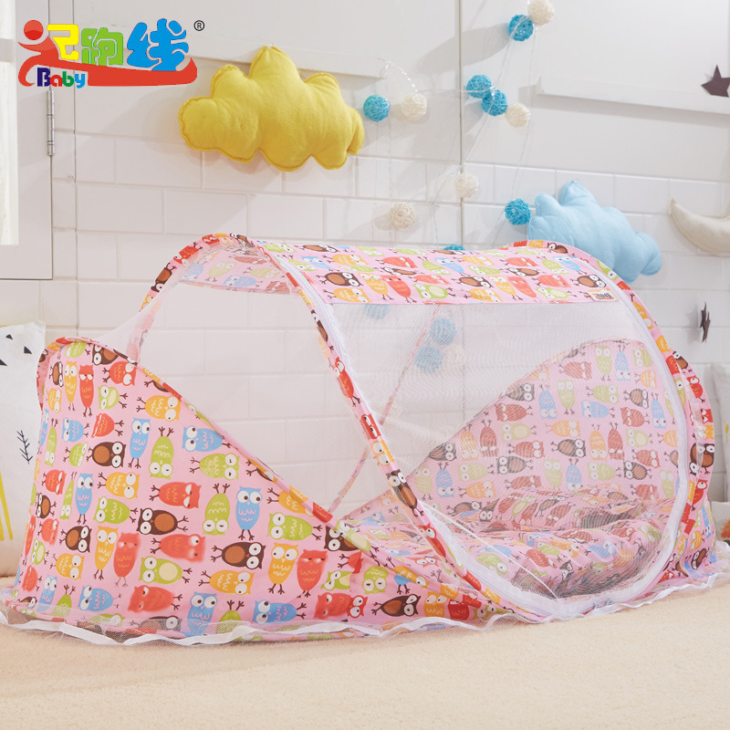 新品厂家直销 婴儿童宝宝折叠蚊帐带睡垫枕头蚊帐床三件套音乐细节图