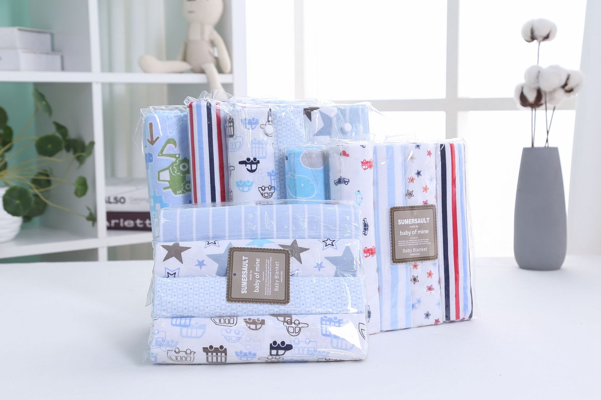 混批 新生儿包裹布/婴儿纯棉床单/宝宝包布/包单/76X76cm 4条装产品图