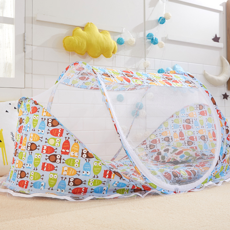 新品厂家直销 婴儿童宝宝折叠蚊帐带睡垫枕头蚊帐床三件套音乐产品图