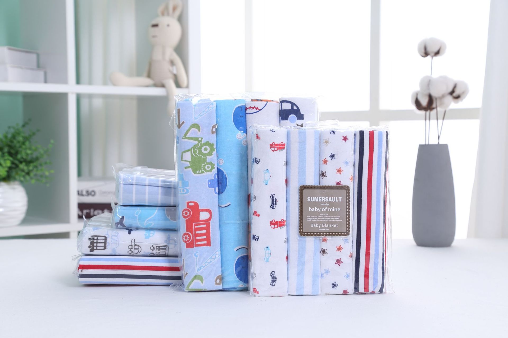 76cmX76cm 4条装 婴儿全棉法兰绒毯 多功能裹布 大号