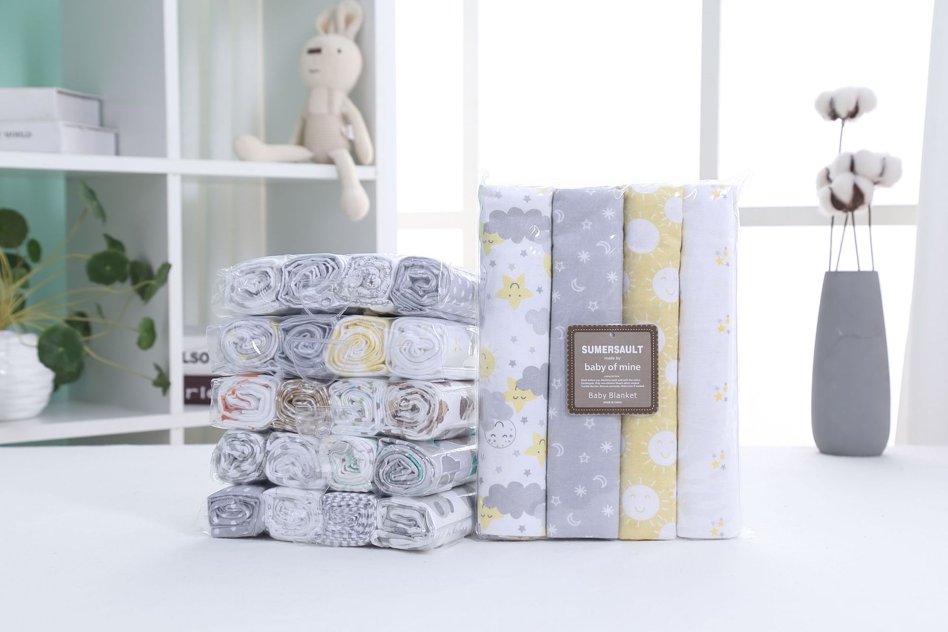 混批 新生儿包裹布/婴儿纯棉床单/宝宝包布/包单/76X76cm 4条装细节图