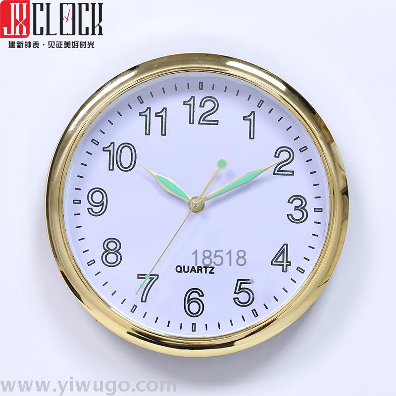 建新钟表25公分电镀带温湿度计圆形便宜挂钟木纹框夜光钟面