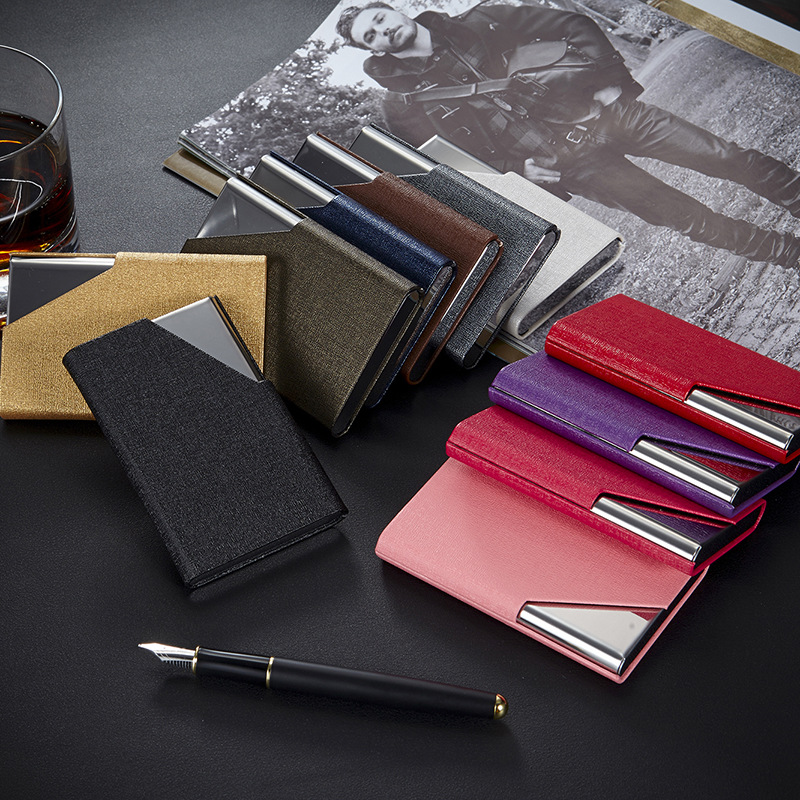 Wholesale stainless steel PU business card holders, metal business card cases, aluminum alloy creative business card holders, high-end gifts details Picture