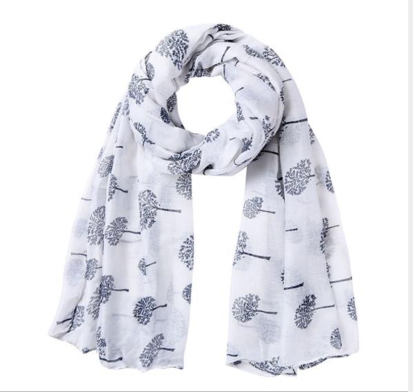 新款欧美幸运树印花女士巴厘纱围巾发财树防晒丝巾披肩awas