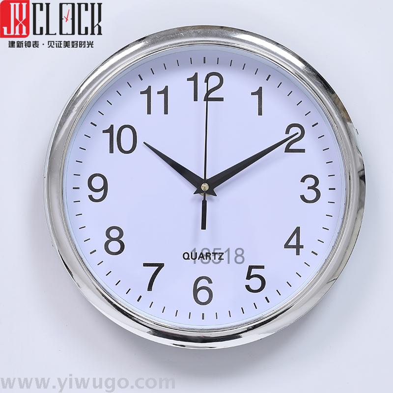 建新钟表25公分电镀带温湿度计圆形便宜挂钟木纹框夜光钟面细节图