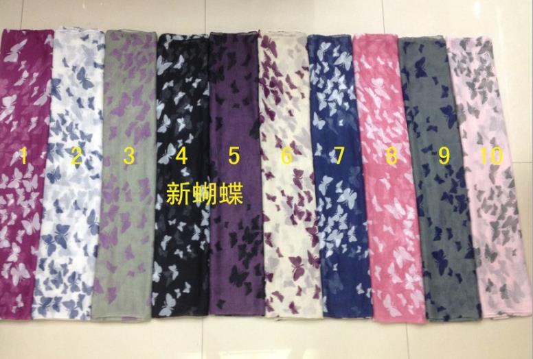 新款欧美外贸时尚蝴蝶印花图案长款巴厘纱围巾防晒披肩awas