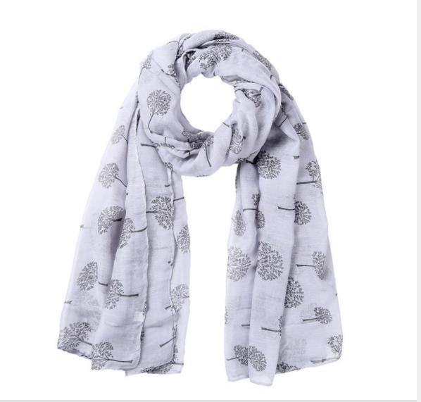 新款欧美幸运树印花女士巴厘纱围巾发财树防晒丝巾披肩awas产品图
