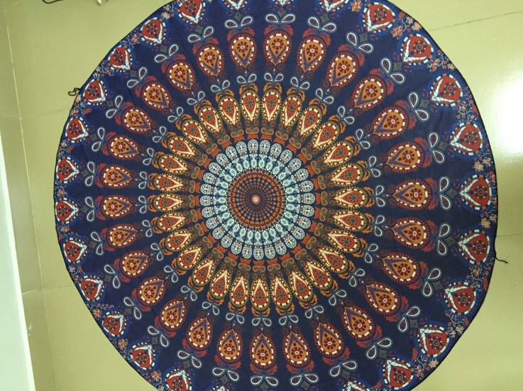 圆形欧美风新款沙滩巾 披肩夏 亚马逊孔雀款细节图