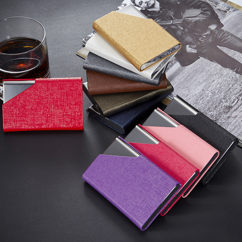 Wholesale stainless steel PU business card holders, metal business card cases, aluminum alloy creative business card holders, high-end gifts