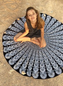 圆形欧美风新款沙滩巾 披肩夏 亚马逊孔雀款产品图