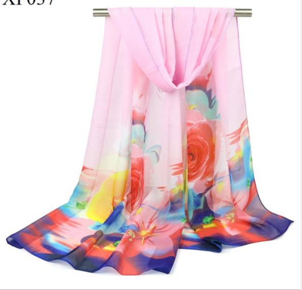 2019时尚新款女围巾 玫瑰花印花纱巾 爆款雪纺丝巾aw-wx