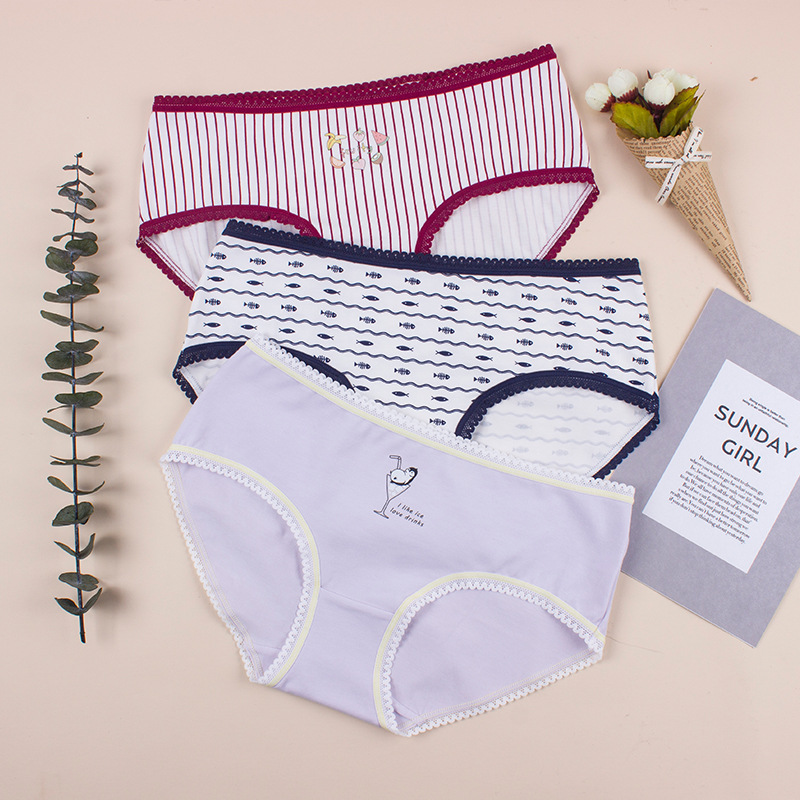 Yanli Ting Day Sexy Printed Cotton Low-Rise Women's Underwear Lace Bag Hip Sports Girl Triangle Shorts Specification drawing