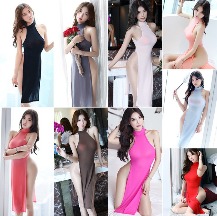 情趣内衣性感睡衣制服诱惑长旗袍挂脖超高叉