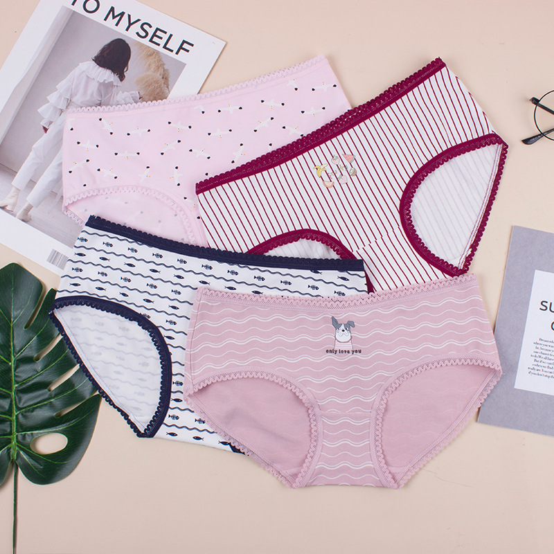 Yanli Ting Day Sexy Printed Cotton Low-Rise Women's Underwear Lace Bag Hip Sports Girl Triangle Shorts details Picture
