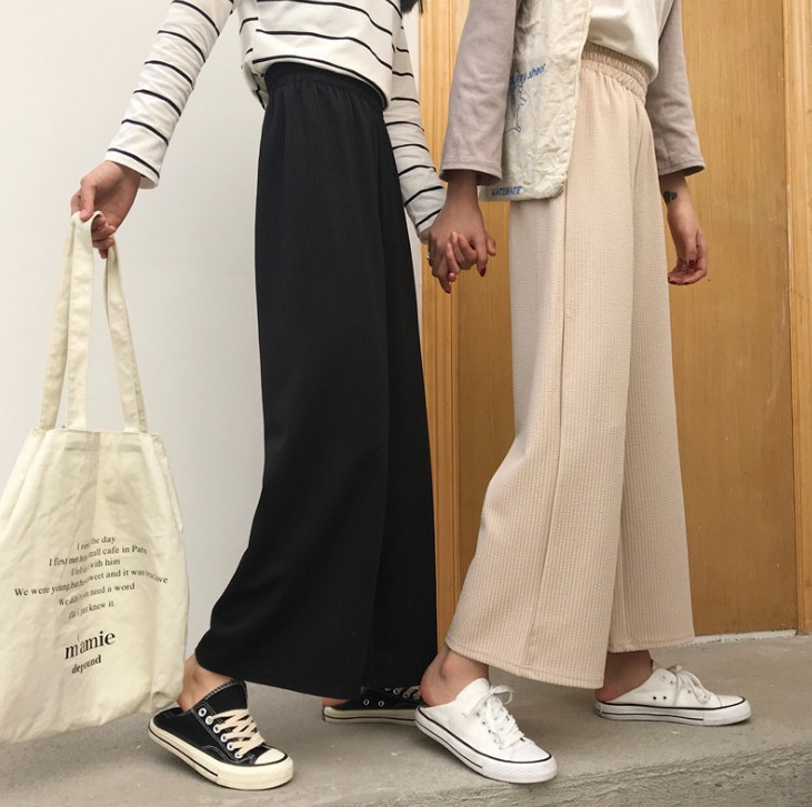 Wide-leg women's casual pants, spring women's elastic high-waisted knitted wide-leg trousers details Picture