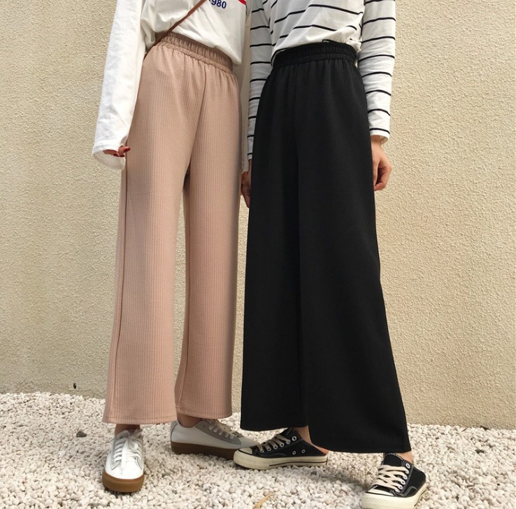 Wide-leg women's casual pants, spring women's elastic high-waisted knitted wide-leg trousers Application Scenario