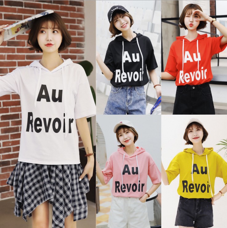 Summer women's bestseller short-sleeved T-shirt, pure cotton large-sized loose version, hooded letter printed half-sleeved shirt Specification image