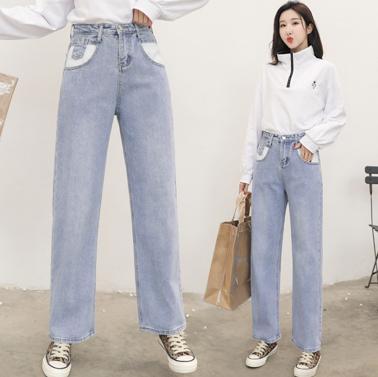 Spring 2019 straight leg jeans for women light denim jeans
