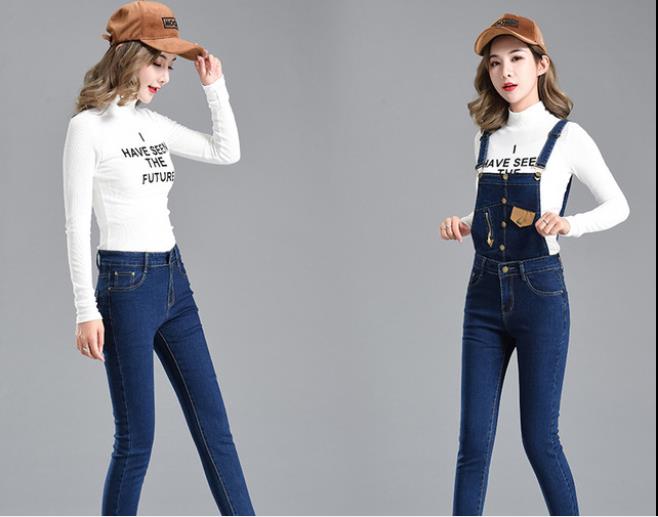 an-fs Spring and Autumn new Korean-style denim overalls, women's slimming elastic strap detachable long pants Application Scenario