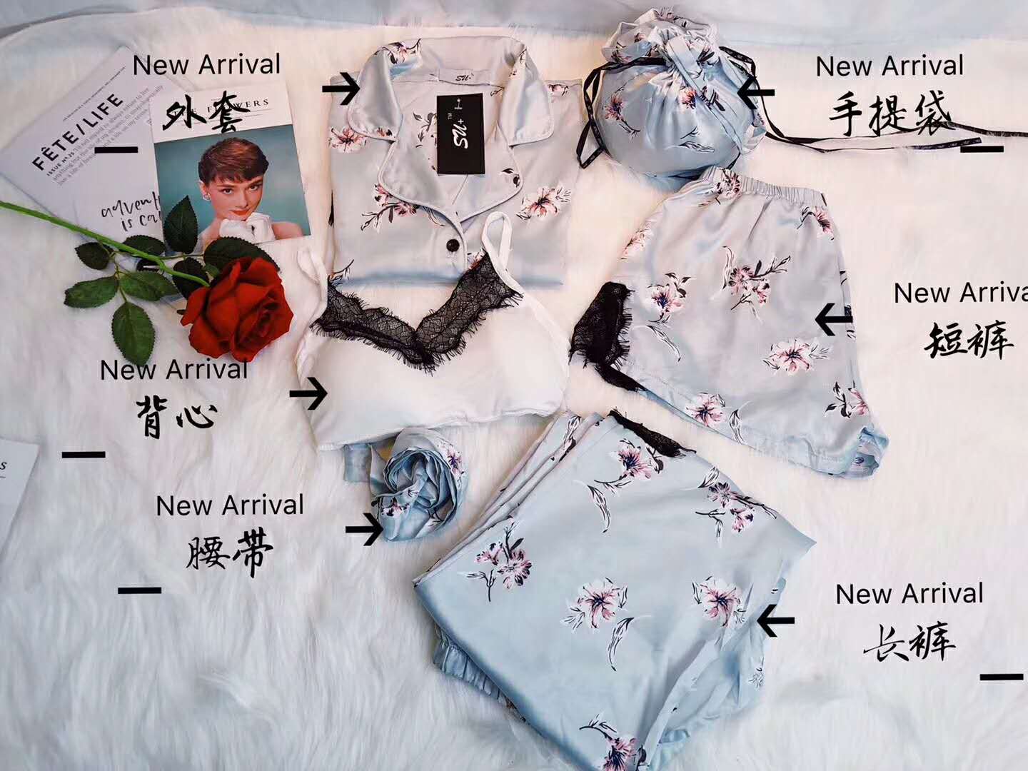 New silk pajamas 6-piece set, goddess lace 6-piece set for home wear Application Scenario