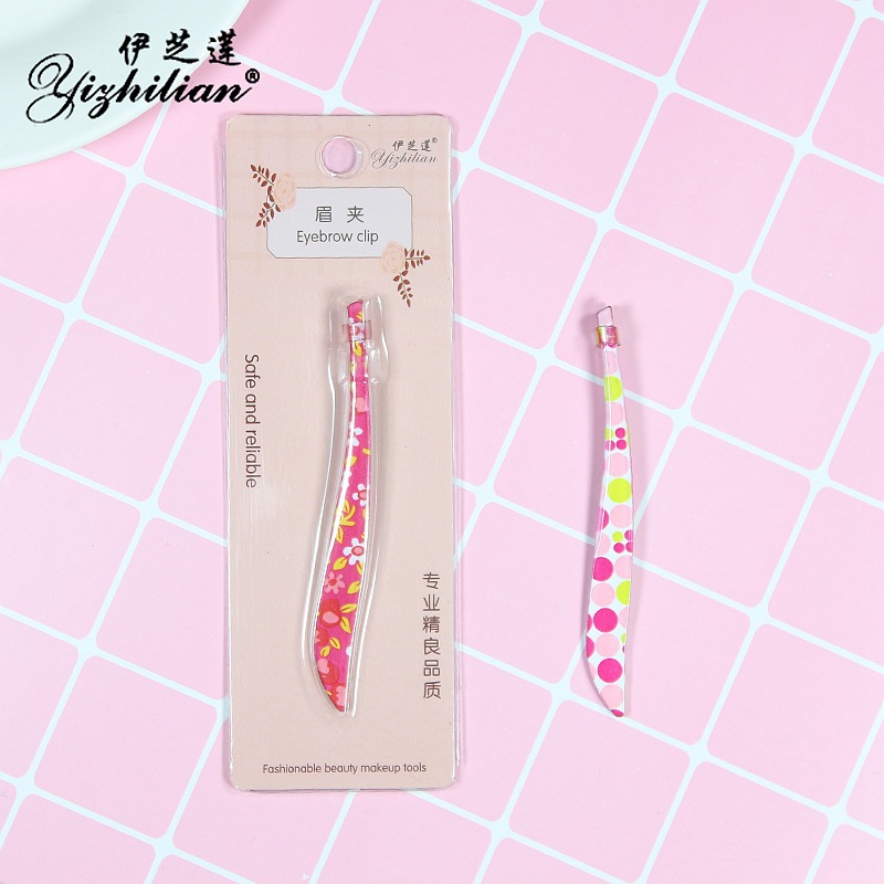 Eyebrow tweezers, plucking, pliers, eyebrow trimmer, clip, color printing, single beard plucking, clip, slanting head, cosmetic tool, lady
