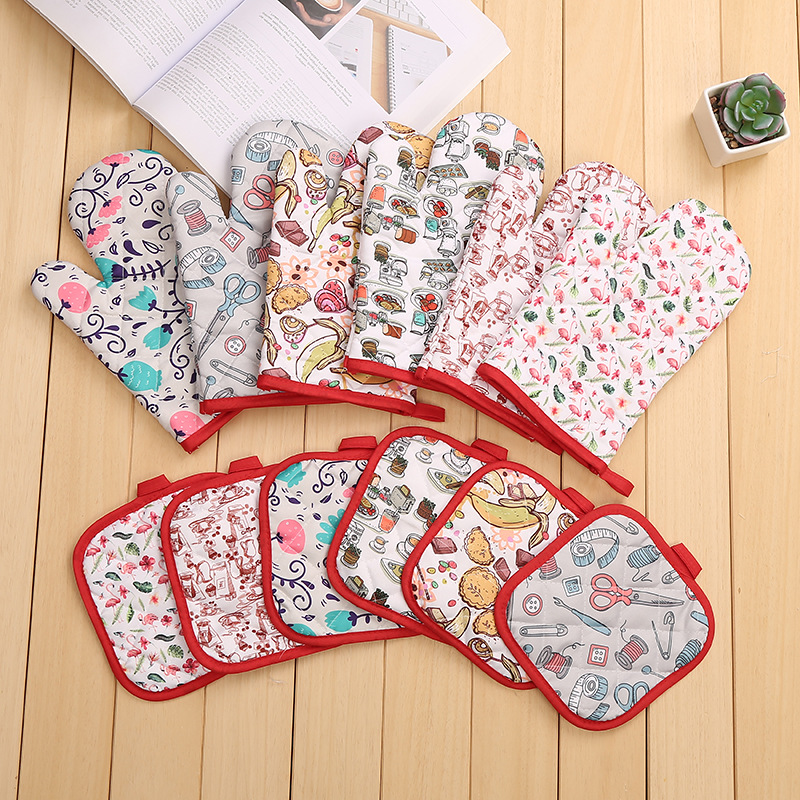 【LOVELY HOME】【持嘉】隔热手套加厚耐高温防烫隔热手套 烤箱烘焙手套 微波炉手套垫子二件套微波炉手套防烫手套