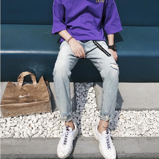an-gc Ripped jeans for men, light-colored beggar pants for small feet, slimming men, Korean style trendy new style Application Scenario