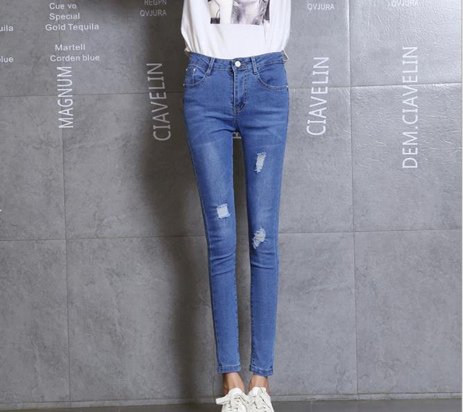 an-kh women's spring high-waisted stretch light-colored washed skinny jeans for women Specification image