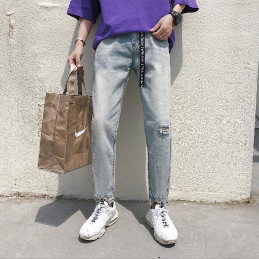 an-gc Ripped jeans for men, light-colored beggar pants for small feet, slimming men, Korean style trendy new style