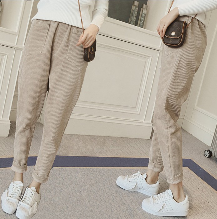 Corduroy pants for women, loose straight leg, student with fleece, casual dad corduroy radish Specification image