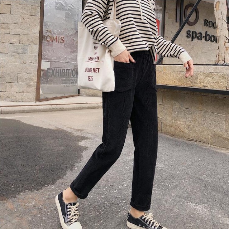 Corduroy pants for women, loose straight leg, student with fleece, casual dad corduroy radish Application Scenario
