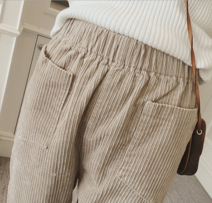 Corduroy pants for women, loose straight leg, student with fleece, casual dad corduroy radish details Picture