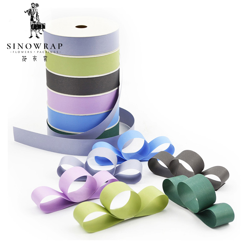 厂家直销 3CM双面压纹印花新纯色 塑料花束花结彩带 丝带