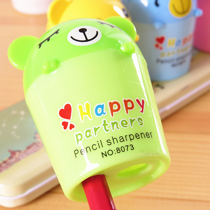 Fulejia Korean creative cute cartoon bear double-hole pencil sharpener student stationery products are self-produced and self-sold Specification image