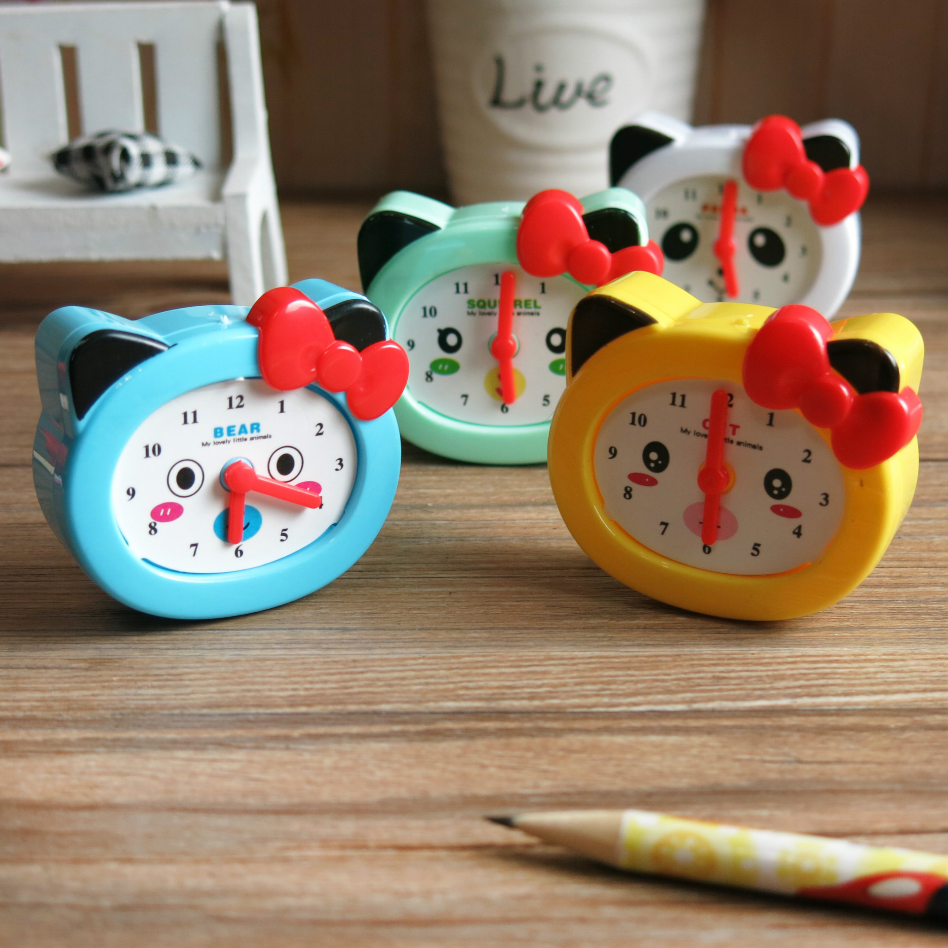 Yingqiang 674 Kitten Alarm Clock Type Double-hole Pencil sharpener/Pencil sharpener self-produced and self-sold pen sharpener details Picture
