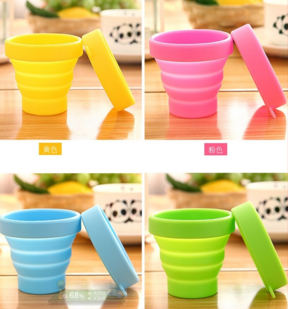糖果色便携式旅行硅胶折叠杯 户外伸缩漱口杯伸缩杯细节图