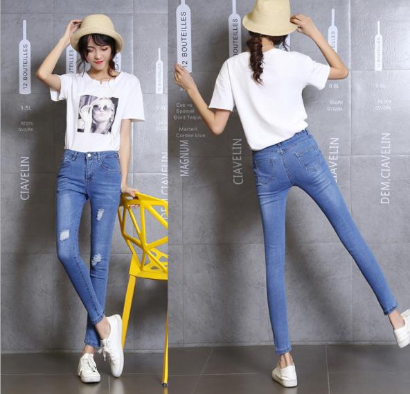 an-sj women's spring high-waisted stretch light-colored washed skinny jeans for women