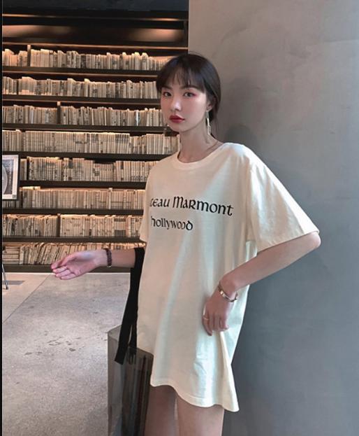 Spring and summer retro Instagram trendy brand letter-printed loose short-sleeved T-shirt for thin women details Picture