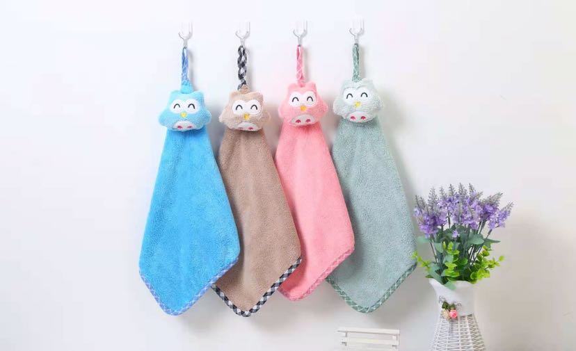 Animal head hand towels, kitchen hanging towels, owl, penguin, small fish, flower, absorbent square towels