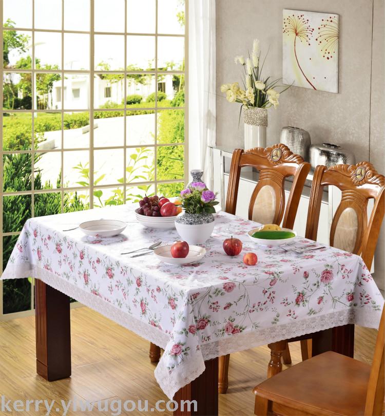 PVC 3“蕾丝花边贴棉印花桌布防水防油桌布长方形桌布方形桌布产品图