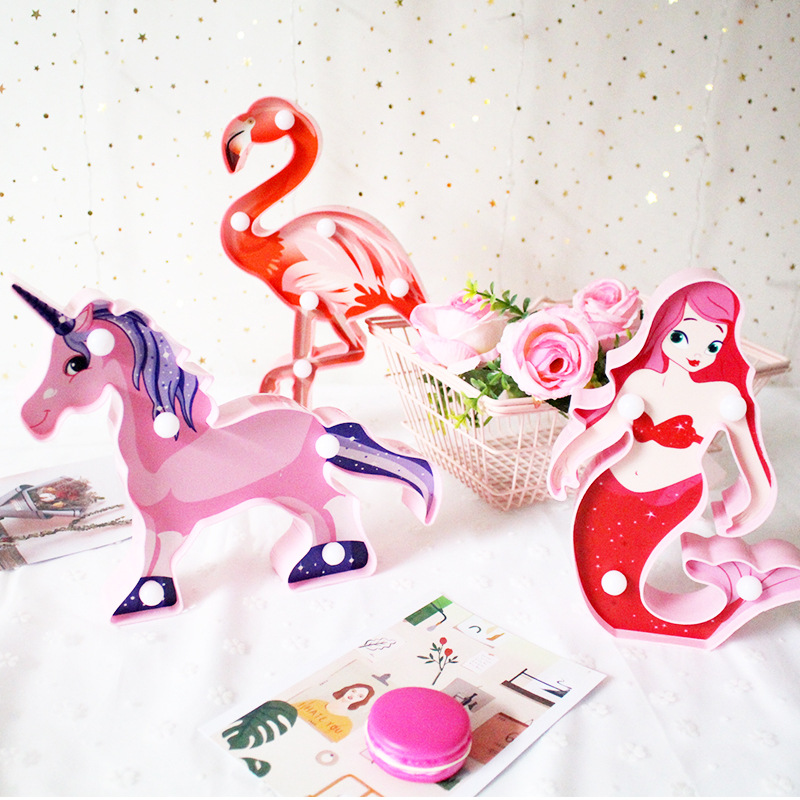 Hot selling flamingo shaped lamp unicorn painted beast head Mermaid little night lamp girl heart arrangement