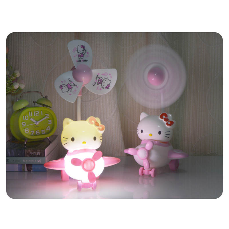 KT猫可爱迷你充电USB学生儿童便携台式小风扇大风力卡通夜灯风扇产品图