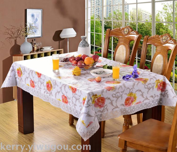 PVC 3“蕾丝花边贴棉印花桌布防水防油桌布长方形桌布方形桌布细节图