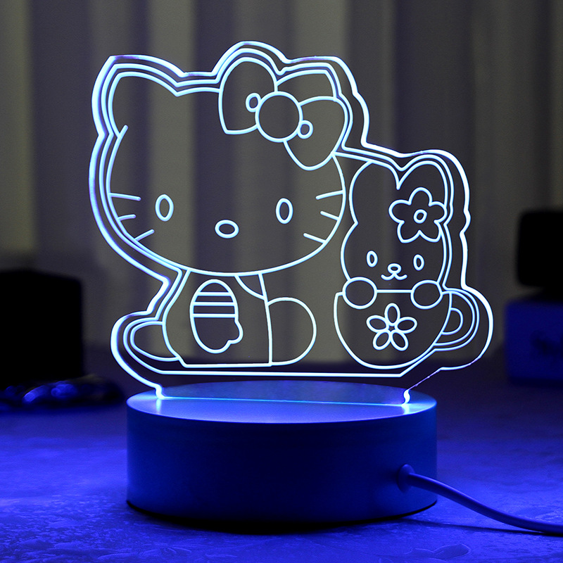Bedside table lamp 3D USB paint 3 color change KT cat small night light
