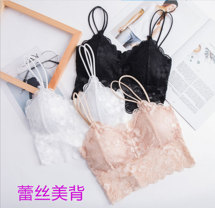 Summer new lace beautiful back breast wrap underwear for girls breathable fashion sexy exercise bra halter vest lace bra no trace bra sexy bra underwear