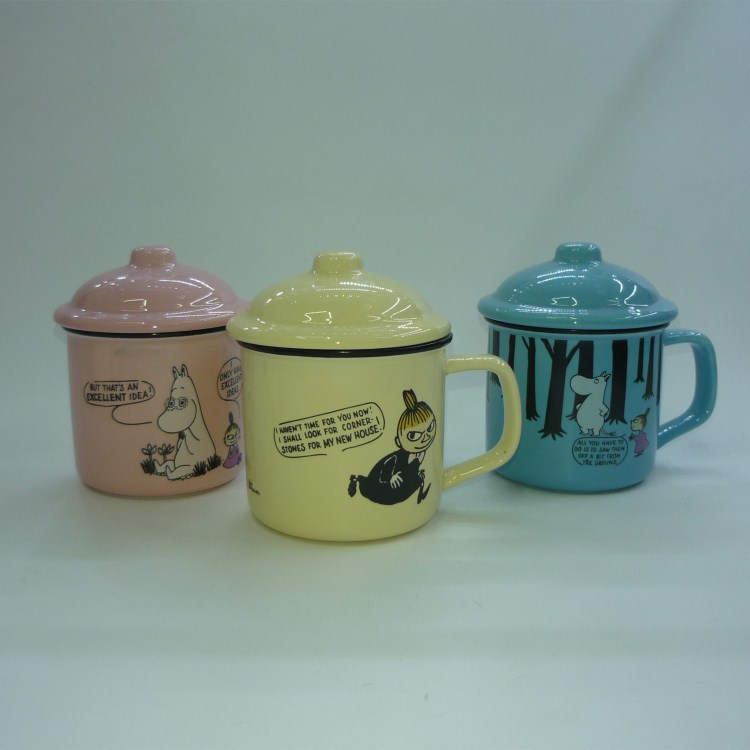 Modern creative glazed ceramic mug imitation enamel mug with lid office mug nostalgic retro mug thumbnail