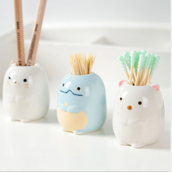 Multi-functional ceramic cartoon toothbrush holder, toothbrush seat, cotton pad, signature holder and toothpick bucket details Picture