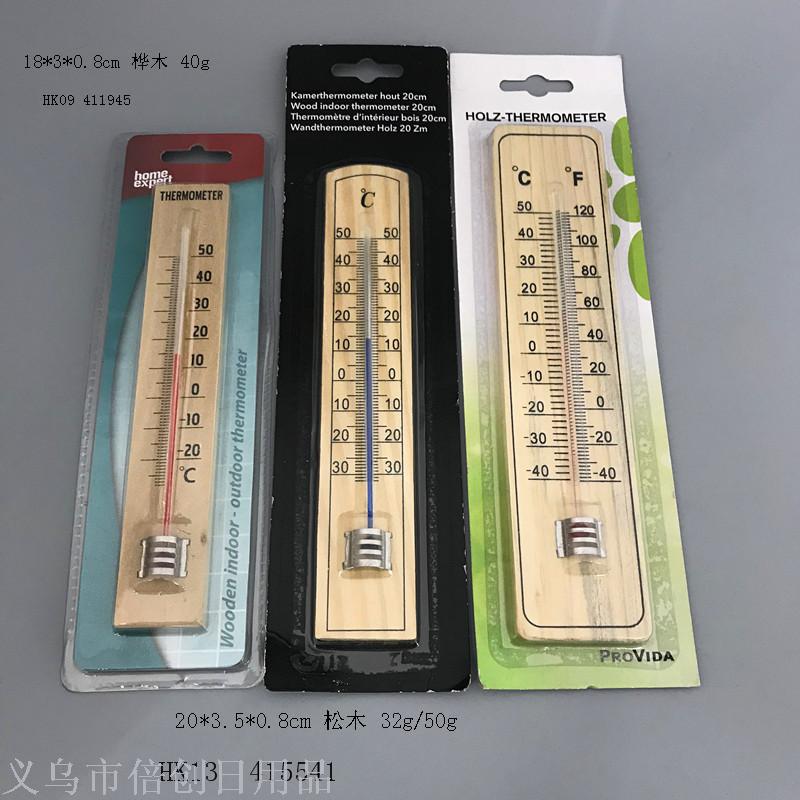 桦木温度计 室内外温度计 外标式玻璃温度计 木制温度计批发产品图